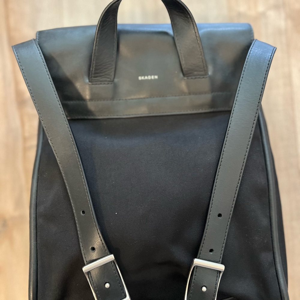 Skagen Black Leather Trim Backpack